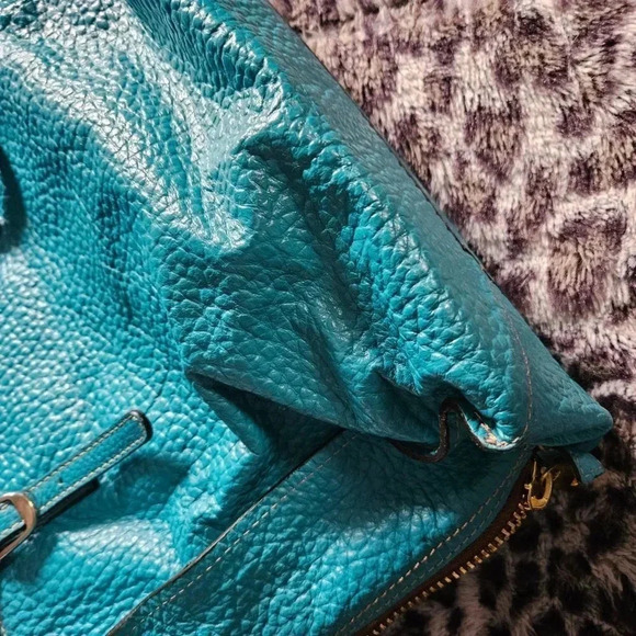 Gorgeous Turquoise Moto Genuine Leather Made in Italy Tote Bag - Picture 12 of 16